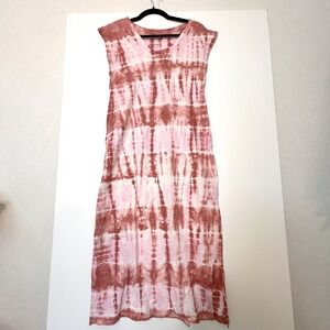 XS Universal Thread Sleeveless Tie Dye Pink Jersey Cotton Maxi Shirt Dress